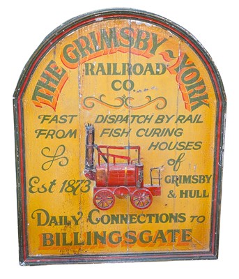 Lot 421 - THE GRIMSBY - YORK RAILROAD CO - 20TH CENTURY RAILWAY ADVERTISING SIGN