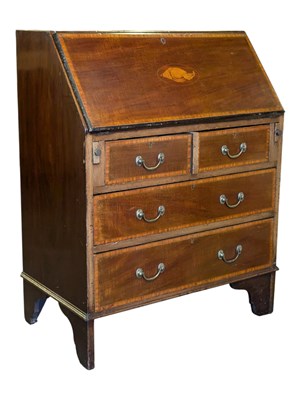Lot 938 - EDWARDIAN MAHOGANY INLAID BUREAU DESK