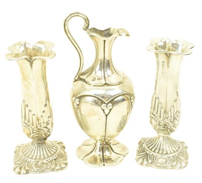 Lot 78 - VICTORIAN HALLMARKED SILVER VASE & PAIR OF EDWARD VII SILVER VASES