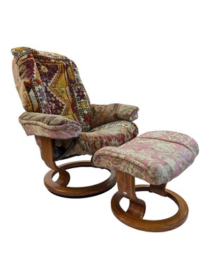 Lot 726 - EKORNES STRESSLESS ARMCHAIR & FOOTSTOOL - KILIM UPHOLSTERY