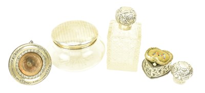 Lot 137 - VICTORIAN HALLMARKED SILVER PIN CUSHION & SILVER & GLASS VANITY ITEMS