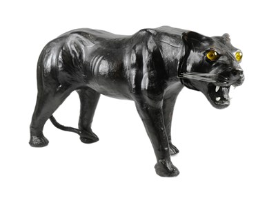Lot 142 - 20TH CENTURY LEATHER MODEL OF A PANTHER / BIG CAT
