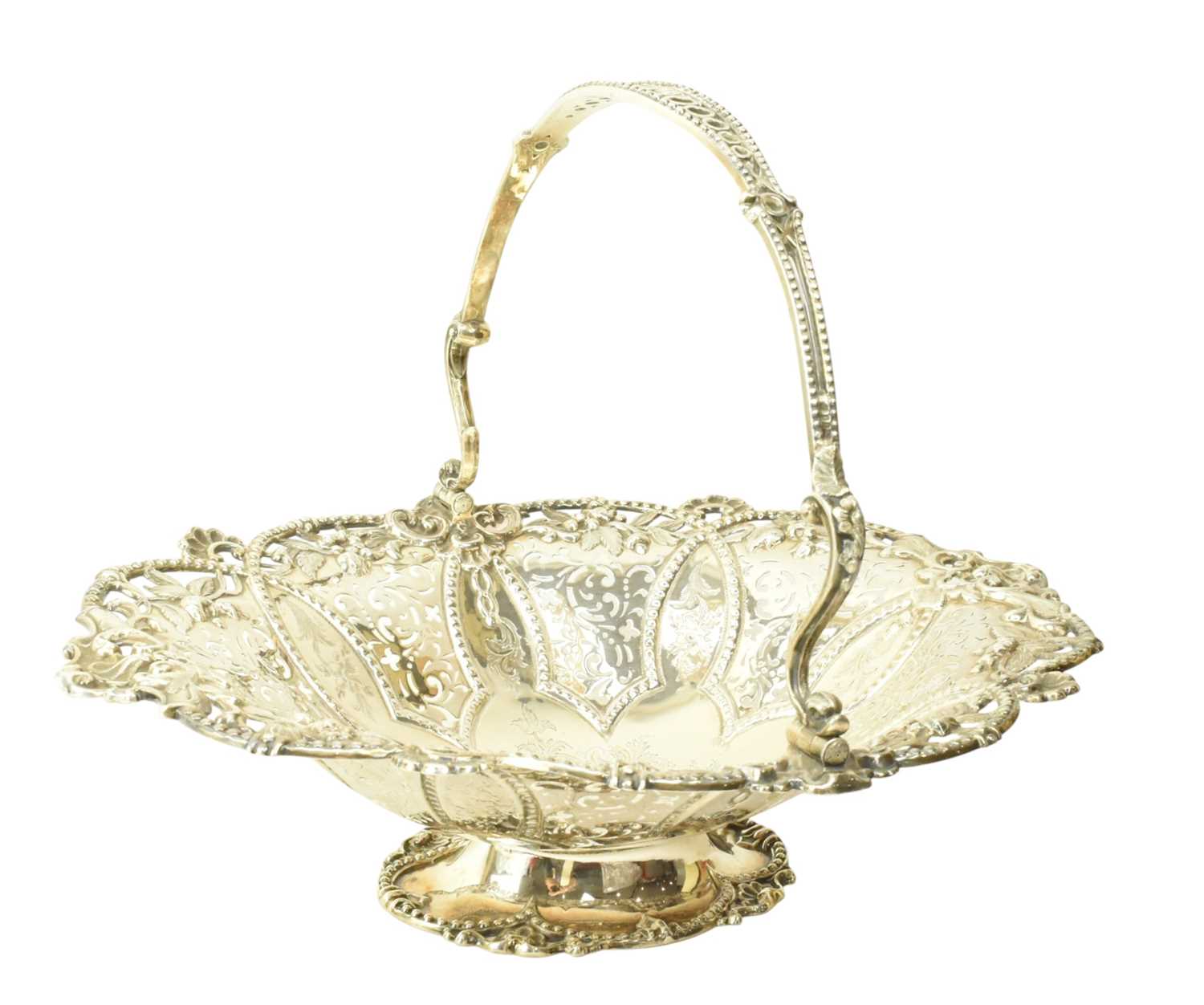 Lot 3 - VICTORIAN HALLMARKED SILVER SWING HANDLED CAKE / FRUIT BASKET