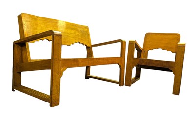 Lot 147 - 20TH CENTURY TEAK TWO-SEATER SOFA & MATCHING ARMCHAIR