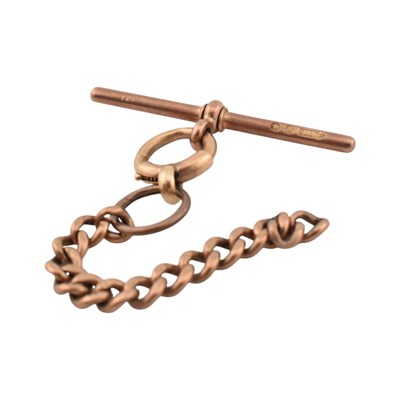 Lot 494 - HALLMARKED 9CT GOLD T-BAR WITH PART CHAIN