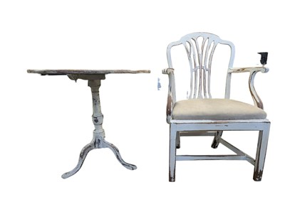 Lot 995 - VICTORIAN 19TH CENTURY SHABBY CHIC ARMCHAIR W/ OCCASIONAL TABLE