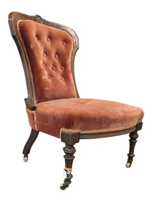 Lot 912 - VICTORIAN SPOOBACK CHAIR WITH CASTORS