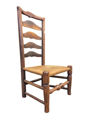 Lot 993 - 19TH CENTURY VICTORIAN CHILD'S SMALL PROPORTION LADDER BACK RUSH SEAT CHAIR