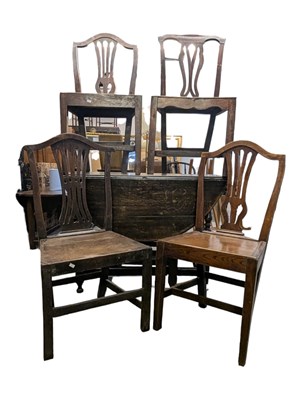 Lot 999 - 18TH CENTURY GATELEG OAK DROP LEAF TABLE W/ FOUR CHAIRS