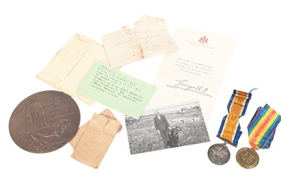 Lot 21 - WWI FIRST WORLD WAR MEDAL PAIR WITH DEATH PENNY - EAST SURREY REG