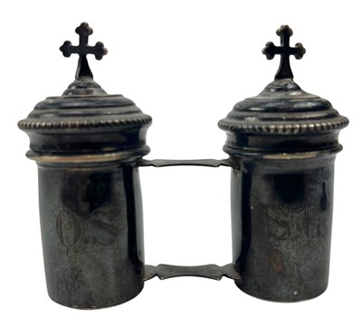 Lot 31 - PAIR OF SILVER HOLY OIL CONTAINERS CHRISMATORIUM