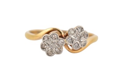 Lot 144 - 18CT GOLD PLATIUM DIAMOND DOUBLE DAISY CLUSTER RING
