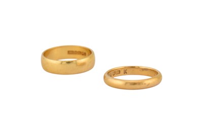 Lot 251 - TWO HALLMARKED 22CT GOLD BAND RINGS