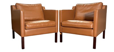Lot 220 - STOUBY - PAIR OF DANISH DESIGNER TAN LEATHER ARMCHAIRS