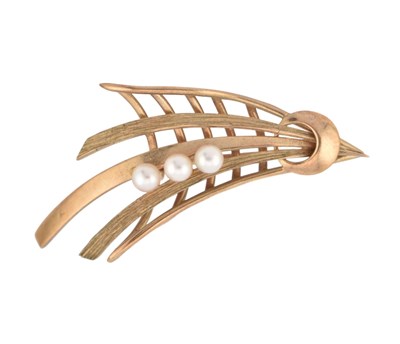 Lot 99 - HALLMARKED 9CT GOLD & PEARL COMET BROOCH