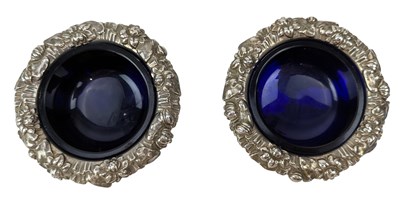 Lot 17 - PAIR OF GEORGE IV HALLMARKED SILVER & BLUE GLASS LINED TABLE SALTS
