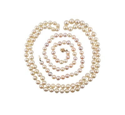 Lot 273 - 14CT GOLD CLASP PEARL NECKLACE & ANOTHER