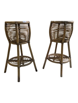 Lot 570 - ITALIAN MODERN DESIGN - PAIR OF VINTAGE 20TH CENTURY BAMBOO & CANE PLANT STANDS