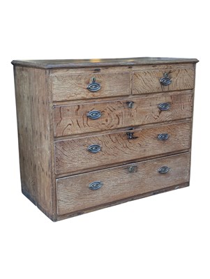 Lot 987 - 19TH CENTURY GEORGE III FIGURED OAK CHEST OF DRAWERS