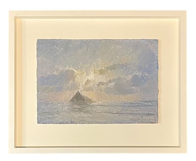 Lot 79 - NEIL PINKETT (B. 1958) - THE MOUNT, DRAMATIC LIGHT, DEB '14 - OIL ON BOARD