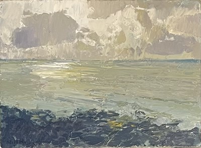 Lot 81 - NEIL PINKETT (B. 1958) - GREY AND GREEN - OIL ON BOARD