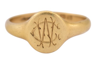Lot 164 - EARLY 20TH CENTURY HALLMARKED 18CT GOLD SIGNET RING.