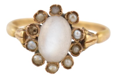 Lot 37 - VICTORIAN 19TH CENTURY 18CT GOLD MOONSTONE & PEARL RING