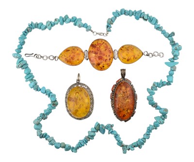 Lot 361 - COLLECTION OF SILVER & AMBER TURQUOISE JEWELLERY