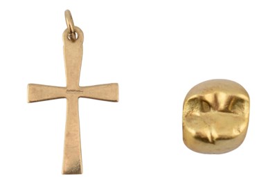 Lot 372 - HALLMARKED 9CT GOLD CROSS PENDANT & GOLD TOOTH