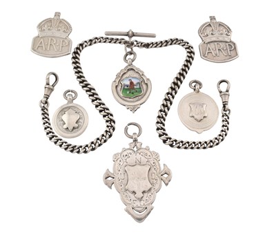 Lot 9 - HALLMARKED SILVER WATCH CHAIN & FOBS