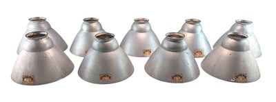Lot 499 - GECORAY - SET OF NINE ART DECO HANGING LIGHT SHADES