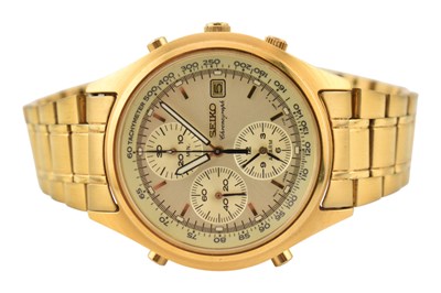 Lot 475 - GILDED STAINLESS STEEL SEIKO CHRONOGRAPH WRISTWATCH