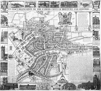 Lot 352 - JACOBUS MILLERD'S PLAN OF BRISTOL, 1673 - C. 1950S MAP OF BRISTOL & SUBURBS