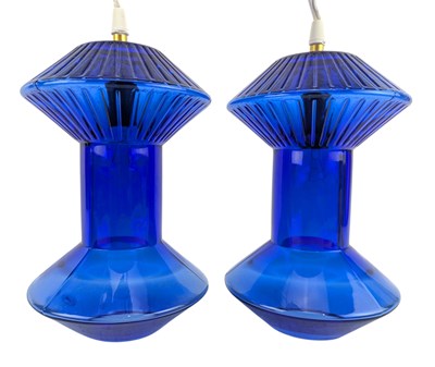 Lot 193 - PAIR OF VINTAGE MID CENTURY STYLE BLUE GLASS CEILING LIGHTS
