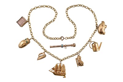 Lot 26 - HALLMARKED 9CT GOLD NECKLACE WITH CHARMS