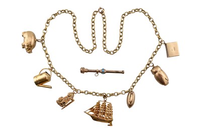 Lot 26 - HALLMARKED 9CT GOLD NECKLACE WITH CHARMS