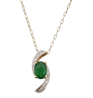 Lot 384 - 9CT GOLD & DIAMOND GREEN PASTE PENDANT NECKLACE