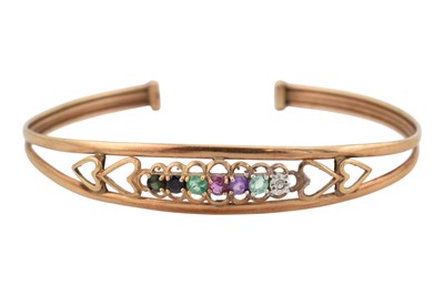 Lot 364 - HALLMARKED 9CT GOLD ACROSTIC DEAREST GEM SET BANGLE