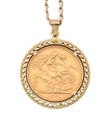 Lot 64 - VICTORIAN FULL SOVEREIGN MOUNTED PENDANT NECKLACE