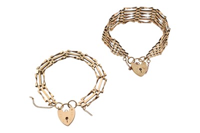 Lot 326 - TWO HALLMARKED 9CT GOLD GATE LINK CHAIN BRACELETS