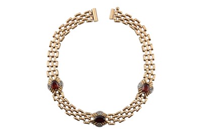 Lot 107 - HALLMARKED 9CT GOLD ART DECO STYLE GARNET & DIAMOND BRACELET