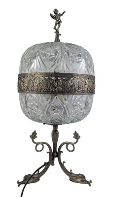 Lot 472 - ITALIAN EARLY 20TH CENTURY SILVERED METAL AND CUT GLASS TABLE CENTRE LAMP