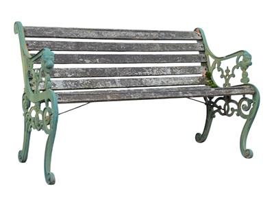 Lot 793 - VINTAGE 20TH CENTURY TEAK & IRON OUTDOOR PARK BENCH
