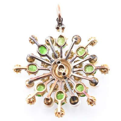 Lot 6 - EDWARDIAN DEMANTOID GARNET PEARL & DIAMOND CLUSTER PENDANT