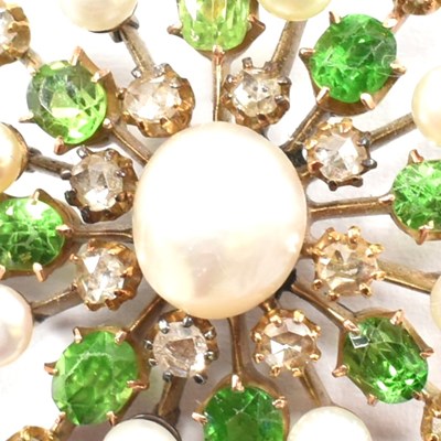 Lot 6 - EDWARDIAN DEMANTOID GARNET PEARL & DIAMOND CLUSTER PENDANT