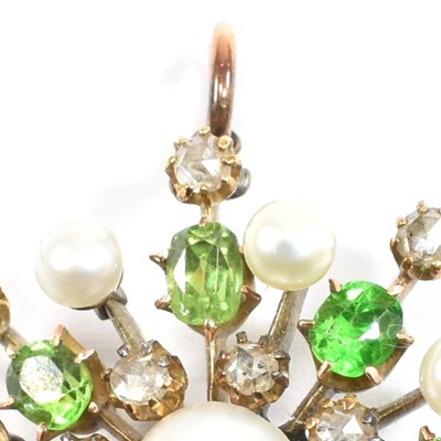 Lot 6 - EDWARDIAN DEMANTOID GARNET PEARL & DIAMOND CLUSTER PENDANT