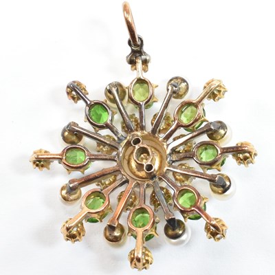 Lot 6 - EDWARDIAN DEMANTOID GARNET PEARL & DIAMOND CLUSTER PENDANT