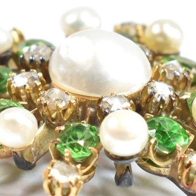 Lot 6 - EDWARDIAN DEMANTOID GARNET PEARL & DIAMOND CLUSTER PENDANT