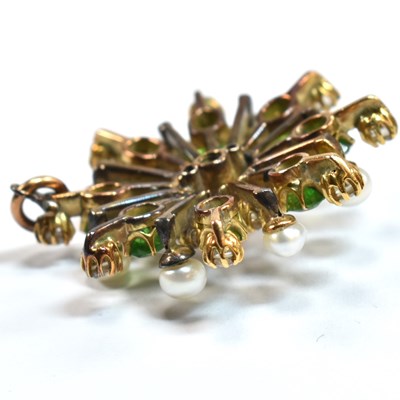 Lot 6 - EDWARDIAN DEMANTOID GARNET PEARL & DIAMOND CLUSTER PENDANT