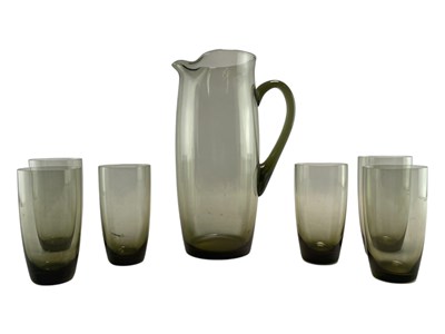 Lot 324 - MID CENTURY SMOKED GLASS LEMONADE SET